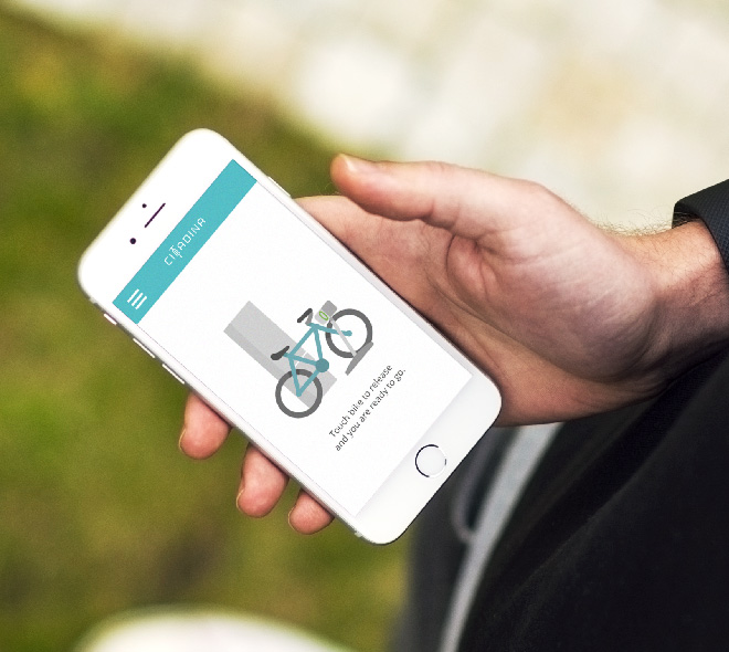 Aplicação móvel do sistema de bikesharing num smartphone