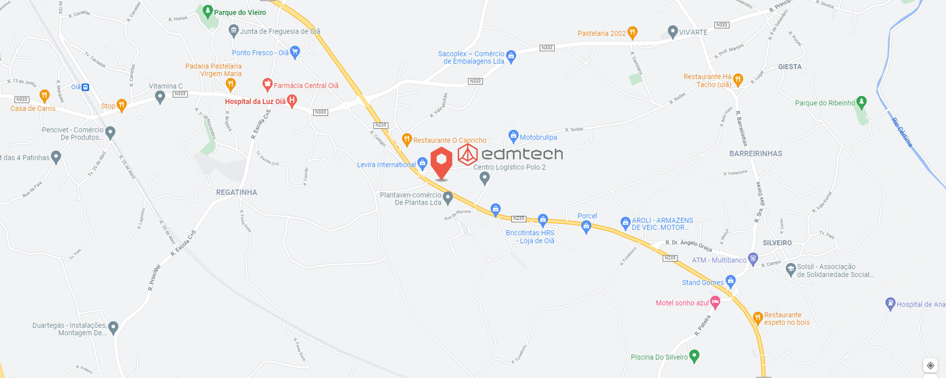 Mapa: localização da EDMTECH em Oiã, Aveiro