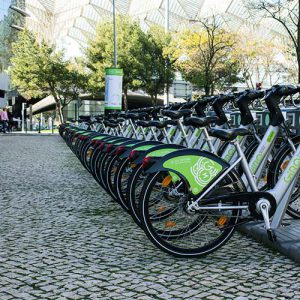Bicicletas partilhadas numa estação de bikesharing